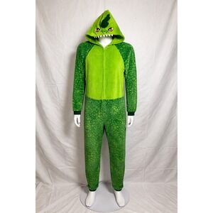 Saint Eve Kids Green Dinosaur Hooded Union Suit Fleece One Piece Pajamas L 14/16